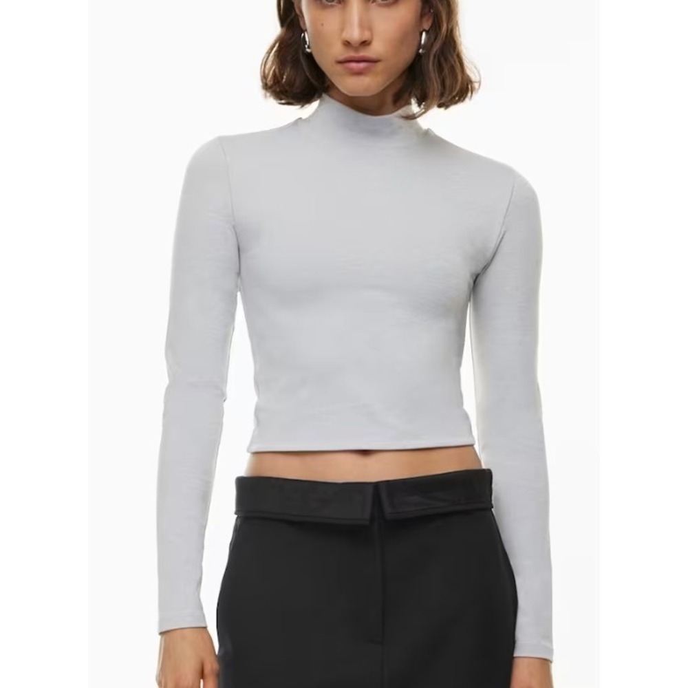 Aritzia Babaton Contour Mockneck Longsleeve Top Bone White 2XS Slim Fit Cropped